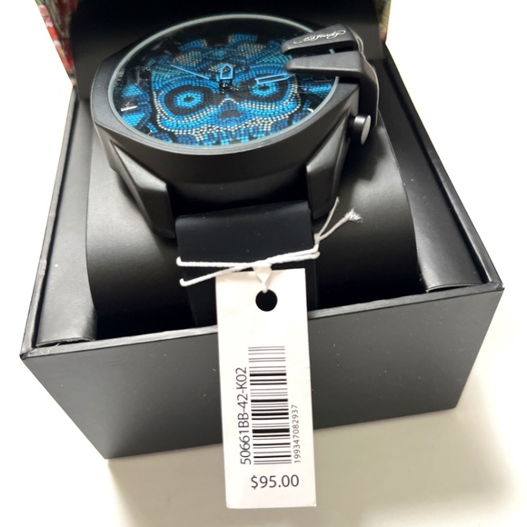ED HARDY Oversized Skull Beaded Dial Wristwatch Blue Black Silicone Strap Watch - Picture 4 of 7